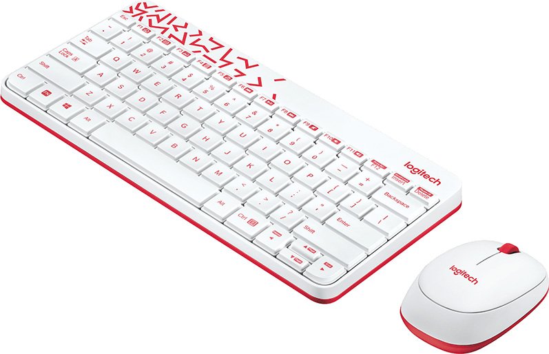 Клавиатура + мышь Logitech MK240 клав:белый/красный мышь:белый/красный