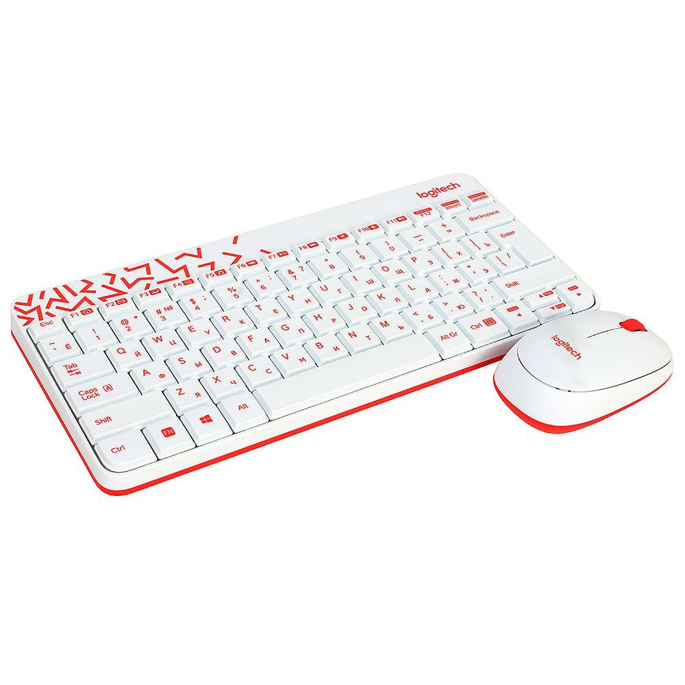 Клавиатура + мышь Logitech MK240 клав:белый/красный мышь:белый/красный