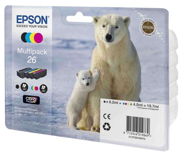 Картридж струйный Epson T2616 C13T26164010 4цв. набор для Epson XP-600/700/800