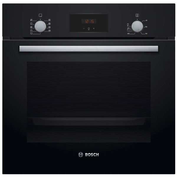 Электрический духовой шкаф Bosch Serie 2 HBF114EB1R [66 л, оч. паром, гриль, конв., сенсор, утапл. ручки, дисплей, черный, серебристый]