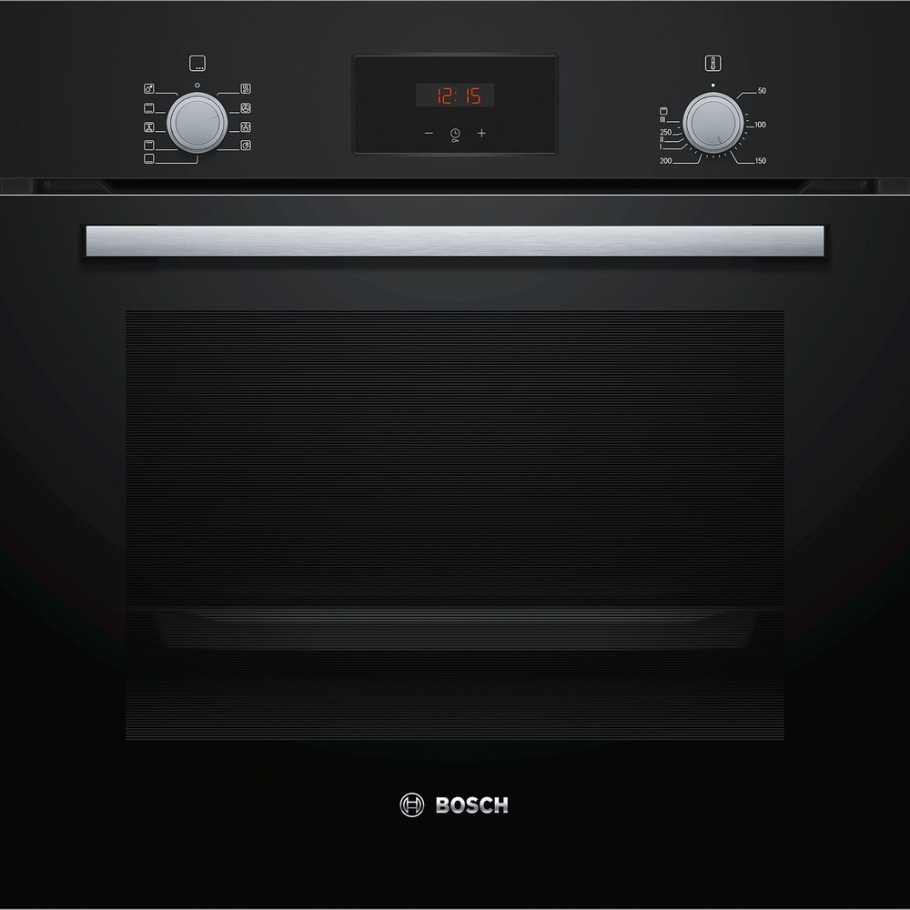 Электрический духовой шкаф Bosch Serie 2 HBF114EB1R [66 л, оч. паром, гриль, конв., сенсор, утапл. ручки, дисплей, черный, серебристый]