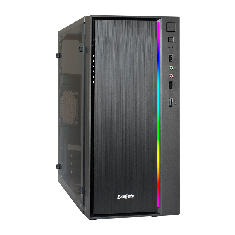Корпус Minitower ExeGate mEVO-9301 Black-RGB light, mATX, <700NPX>, с окном, 2*USB+1*USB3.0, HDAudio