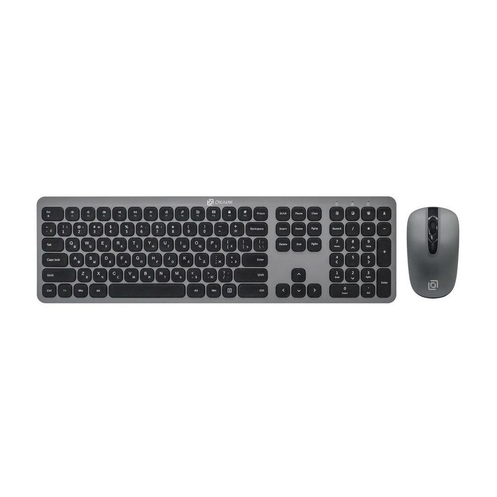 Клавиатура + мышь Оклик 300M клав:серый мышь:серый/черный USB беспроводная slim