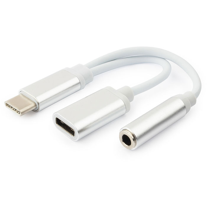 Кабель Cablexpe USB type-C plug to stereo 3.5 mm audio adapter cable, with extra power socket, white