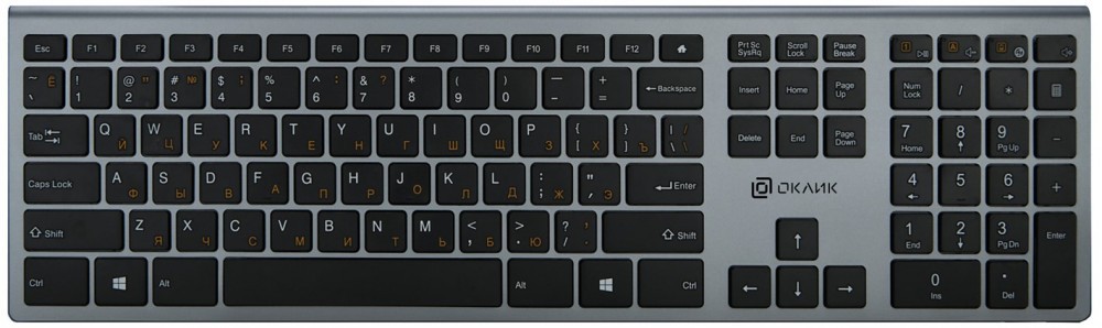 Клавиатура Oklick 890S серый USB беспроводная slim