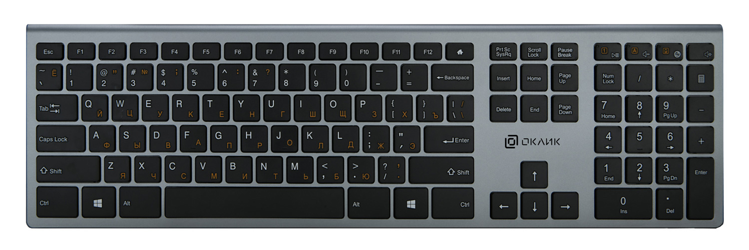 Клавиатура Oklick 890S серый USB беспроводная slim