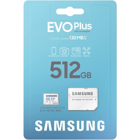Карта памяти Samsung EVO Plus MB-MC512KA/APC microSD, 512Gb, UHS-I, Class10, до 130 Мб-с
