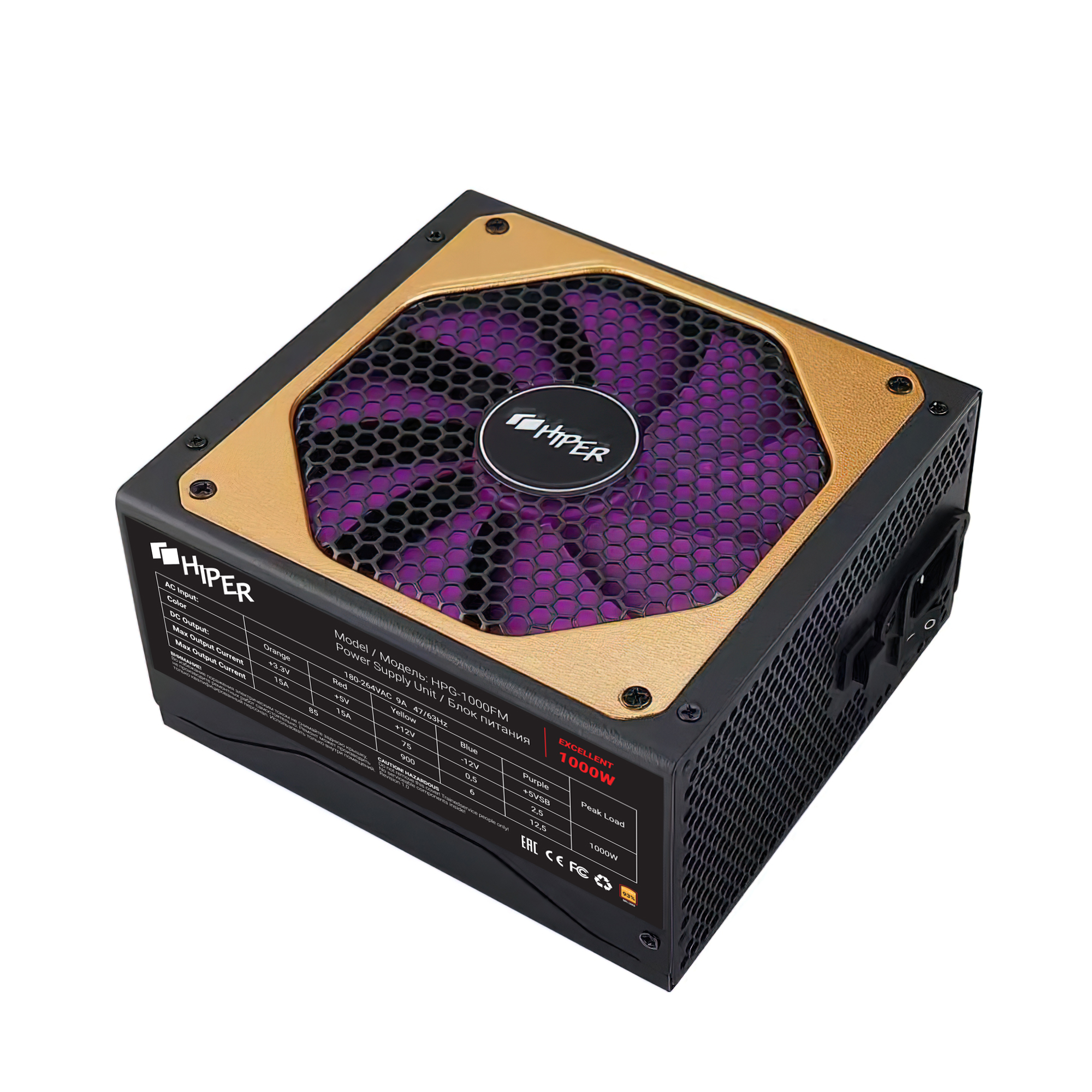 БП HIPER HPG-1000FM 1000W (80+ Gold, ATX2.31, APFC, 120mm fan) [HPG-1000FM]