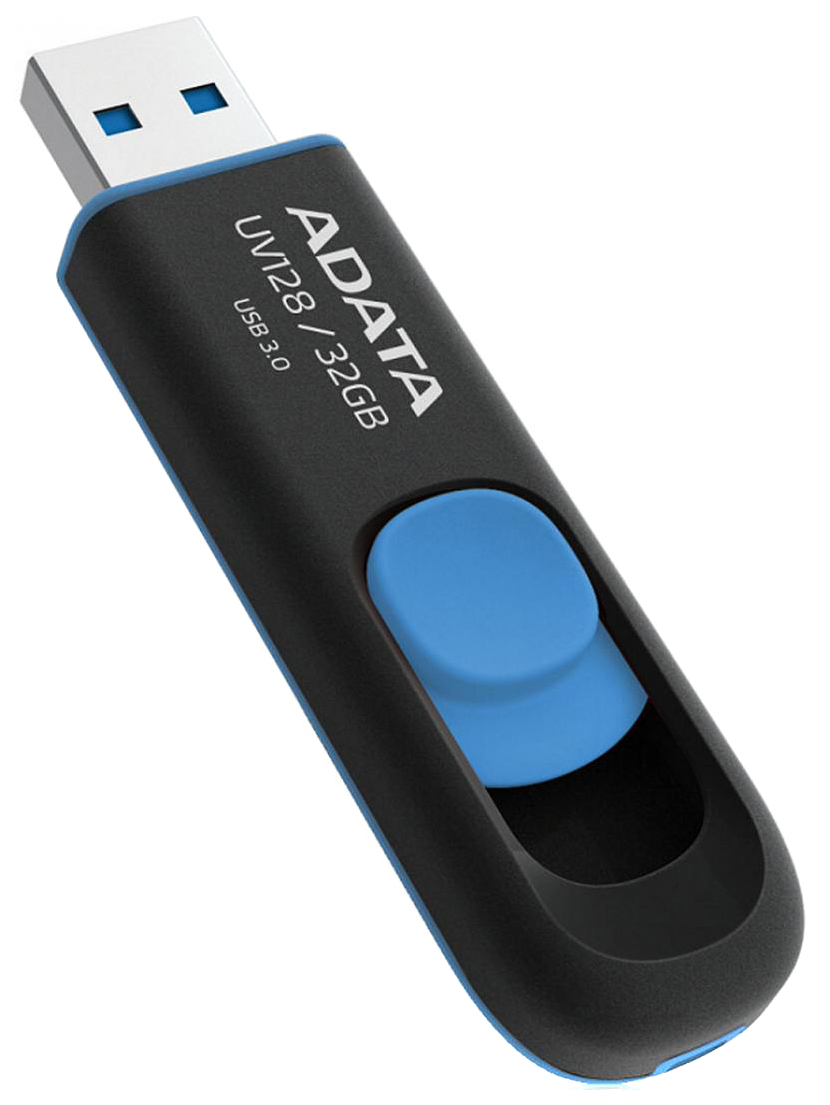 Флешка 32Gb USB 3.0 ADATA DashDrive UV128, черный/синий(AUV128-32G-RBE)