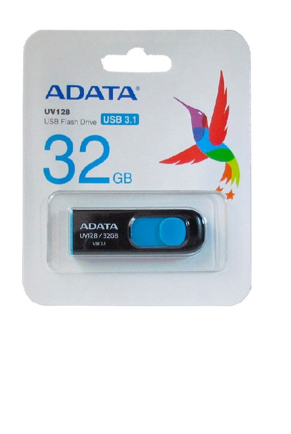Флешка 32Gb USB 3.0 ADATA DashDrive UV128, черный/синий(AUV128-32G-RBE)