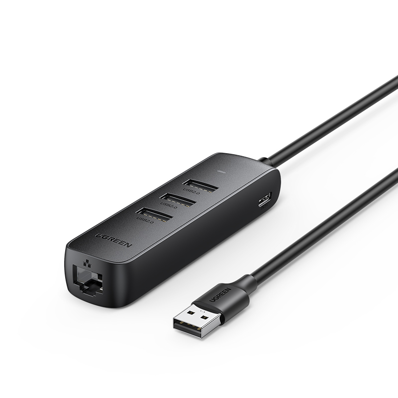 Адаптер UGREEN CM416 (20984) USB 2.0 to 3?USB 2.0+RJ45 (100Mbps) Ethernet Adapter. Цвет: черный