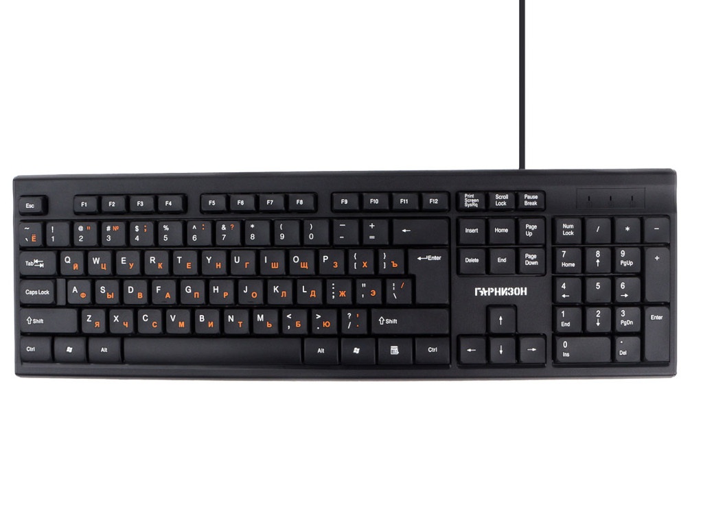 Клавиатура Гарнизон GK-130, USB, черный, 104 кл, кабель 1.5м