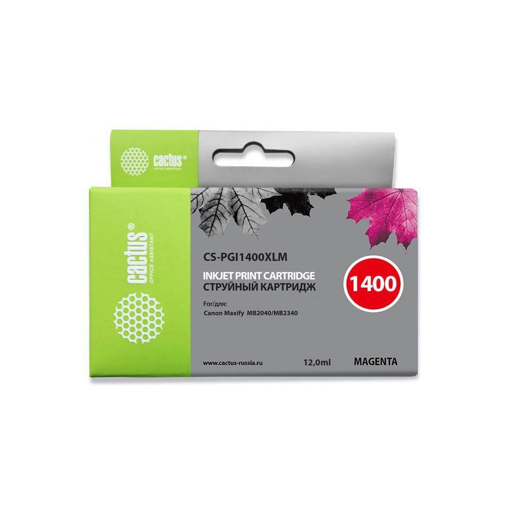Картридж струйный Cactus CS-PGI1400XLM пурпурный (12мл) для Canon MB2050/MB2350/MB2040/MB2340