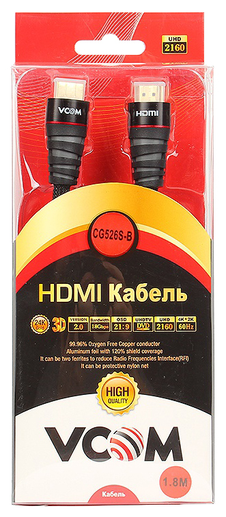 Кабель а/в VCOM 1.8m м HDMI - HDMI 2.0 CG526S-B-1.8M