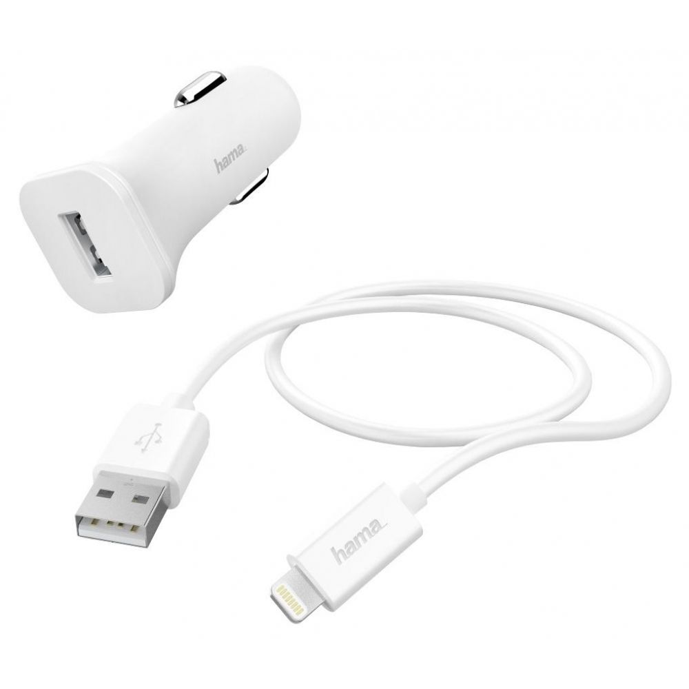 Автомобильное зар./устр. Hama H-183291 1A для Apple кабель Apple Lightning белый (00183291)