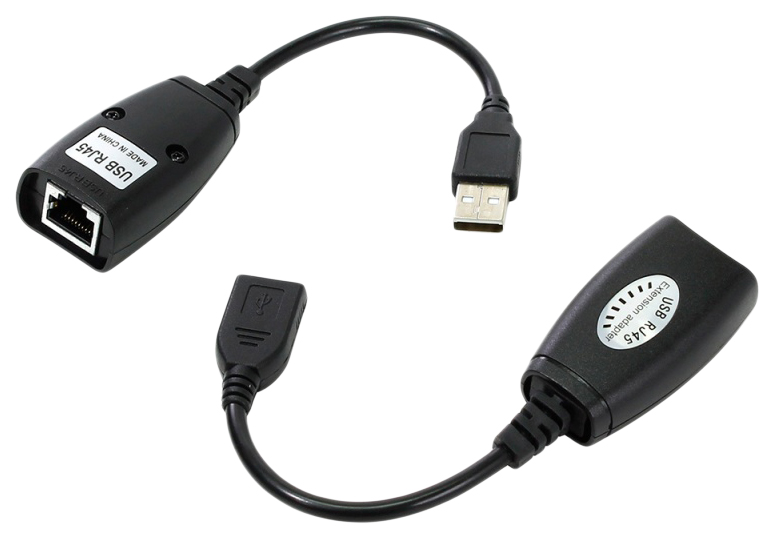 Кабель AM/AF удлинитель USB по витой паре(AM/RJ45-RJ45/AF) до 45m VCOM CU824