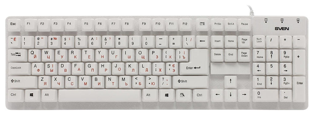 Клавиатура Sven Standard 301 SV-03100301UW белая, USB, 105 кнопок
