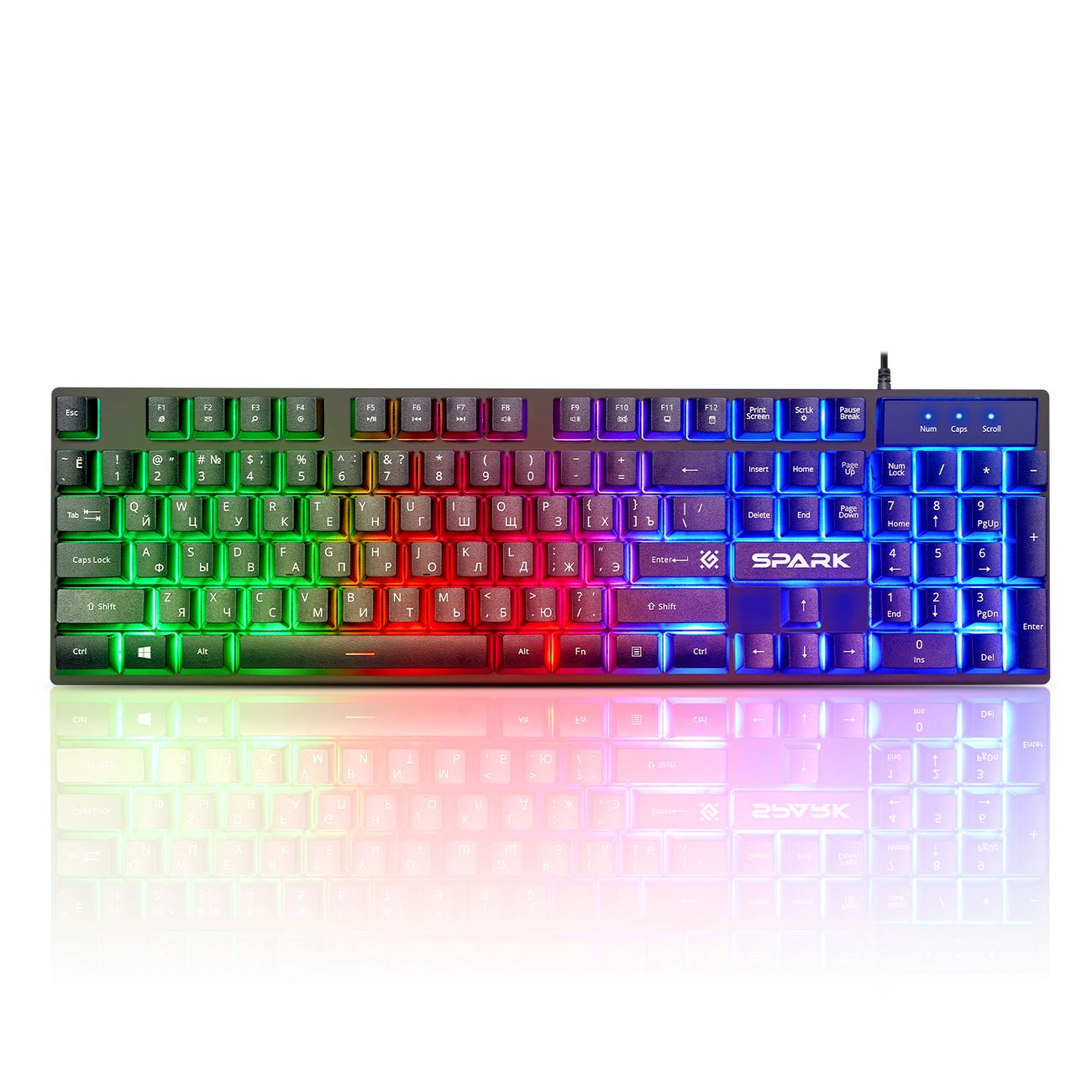 Клавиатура проводная Defender Spark GK-300L RU, мембранная, подсветка, USB, черный (45300)