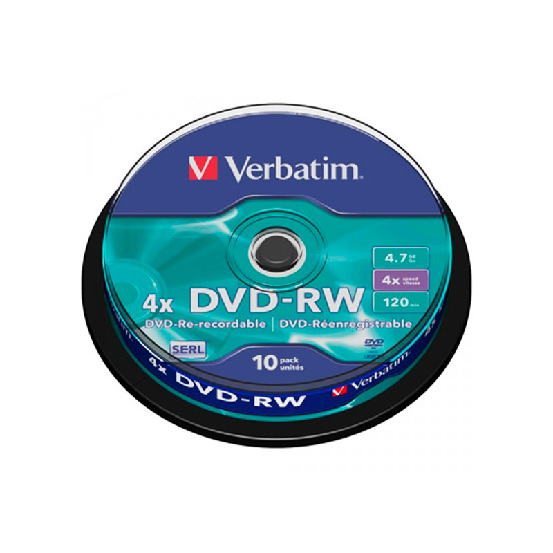Диск DVD-RW Verbatim 4.7Gb 4x Cake Box (10шт) (43552)