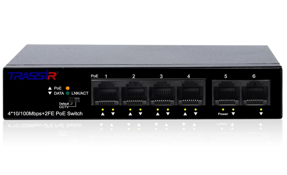 Коммутатор Trassir TR-NS1106-60-4POE 6x100Mb 4PoE 60W неуправляемый