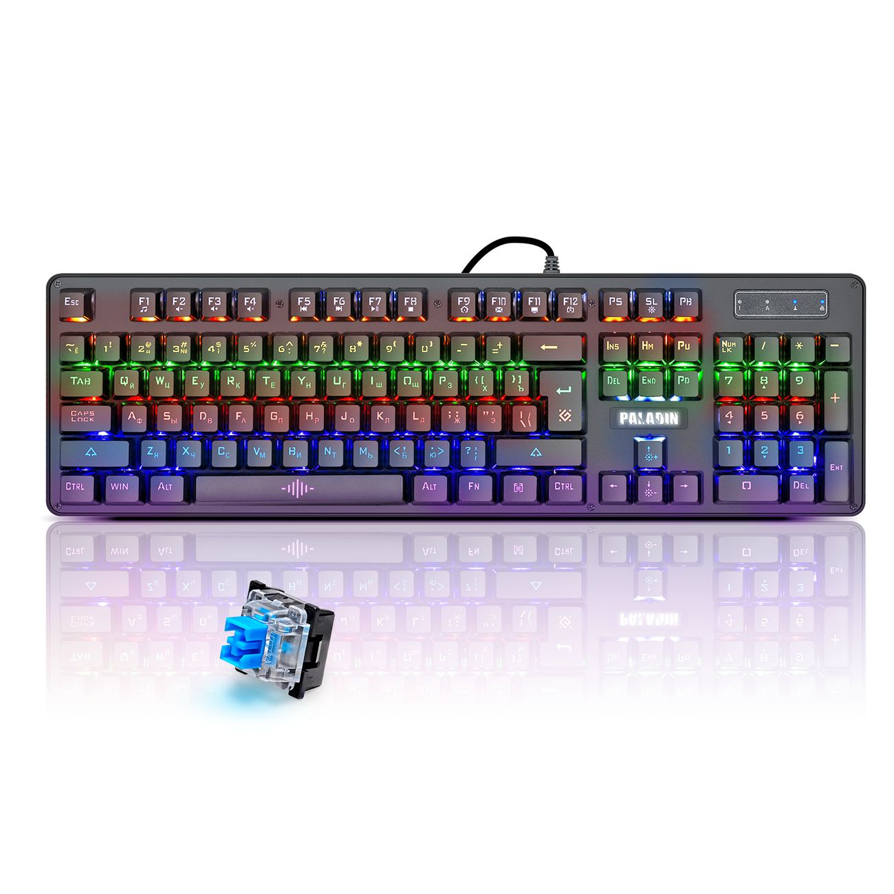 Клавиатура проводная Defender PALADIN GK-370L, механическая, Orange Blue, подсветка, USB, черный