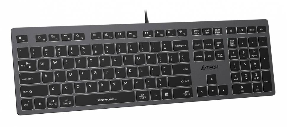 Клавиатура A4Tech Fstyler FX60 серый USB slim LED (FX60 GREY / WHITE)