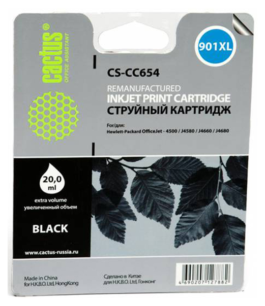 Картридж струйный Cactus CS-CC654 №901 черный (18мл) для HP DJ 4500/J4580/J4660/J4680
