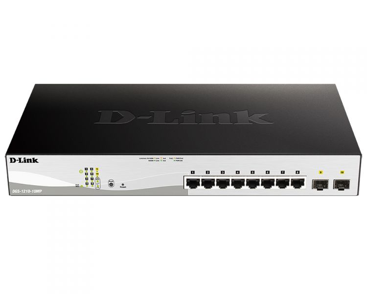 Коммутатор D-Link DGS-1210-10MP/FL 8G 2SFP 8PoE+ 130W управляемый