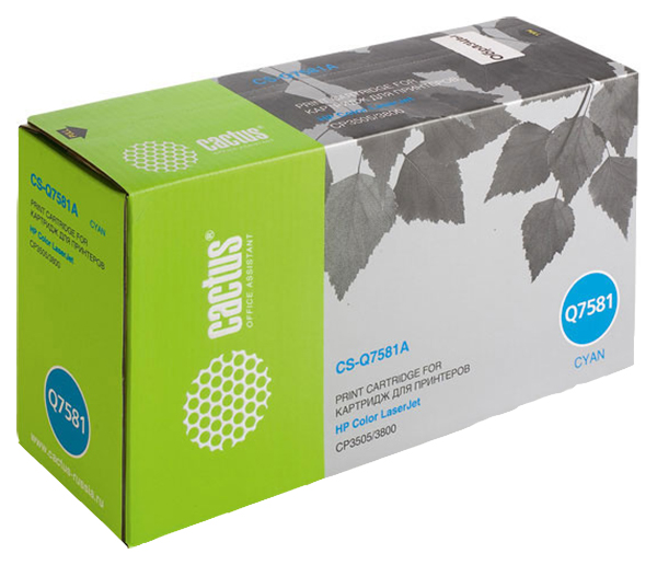 Картридж лазерный Cactus CS-Q7581A Q7581A голубой (6000стр.) для HP CLJ CP3505/3800