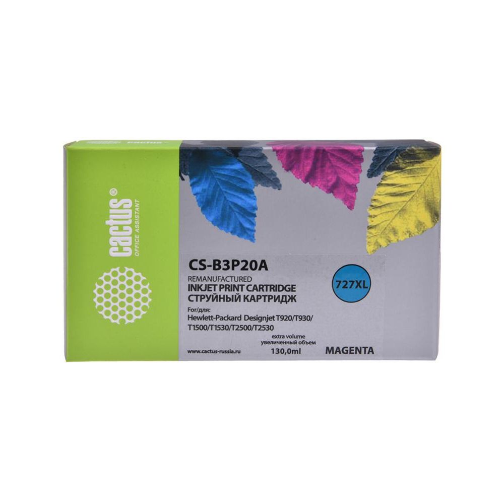 Картридж струйный Cactus CS-B3P20A №727 пурпурный (130мл) для HP DJ T920/T1500/T2530