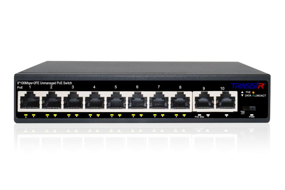 Коммутатор Trassir TR-NS1110-105-8POE 10x100Mb 8PoE 105W неуправляемый