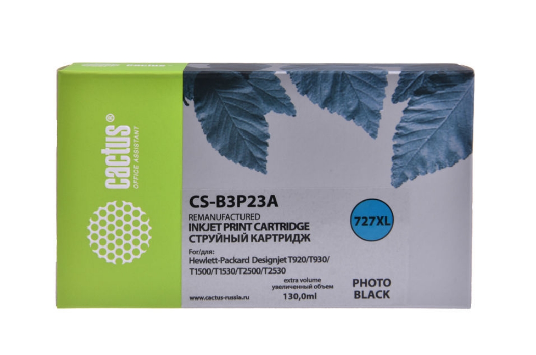 Картридж струйный Cactus CS-B3P23A №727 фото черный (130мл) для HP DJ T920/T1500