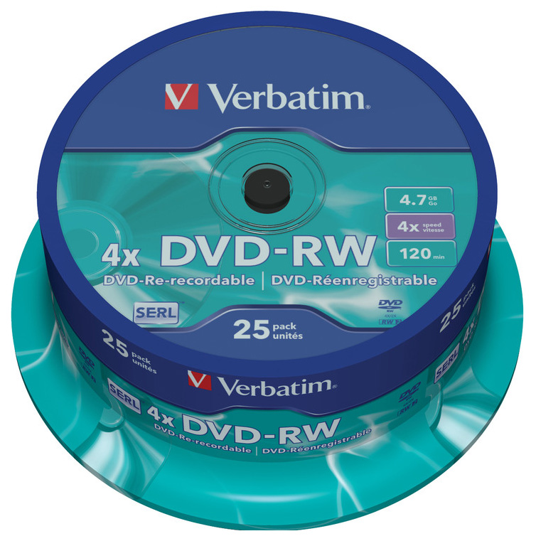 Диск DVD-RW Verbatim 4.7Gb 4x Cake Box (25шт) (43639)