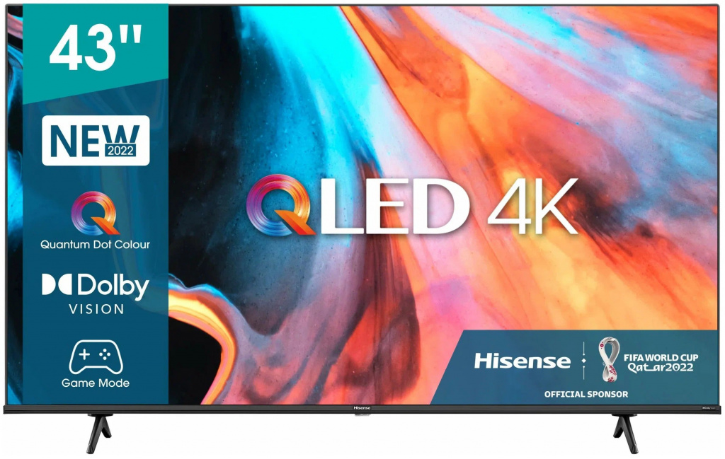 Телевизор 43" Hisense 43E7HQ, 3840x2160, DVB-T /T2 /C, HDMIx3, USBx2, WiFi, Smart TV, черный 43E7HQ