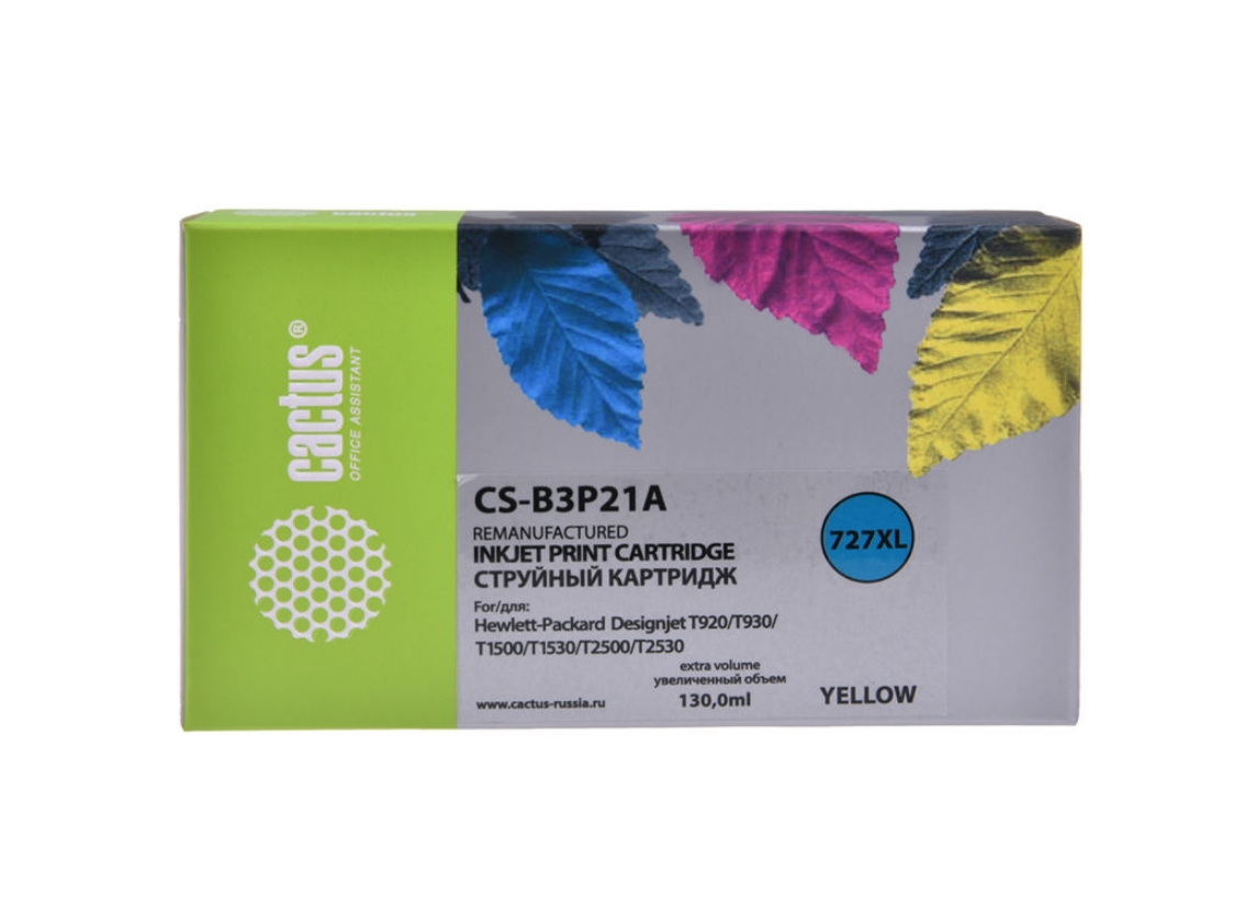 Картридж струйный Cactus CS-B3P21A №727 желтый (130мл) для HP DJ T920/T1500/T2530