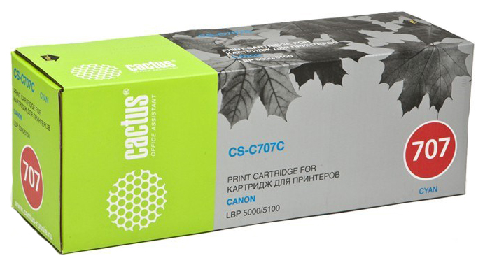 Картридж лазерный Cactus CS-C707C 707 C голубой (2000стр.) для Canon LBP-5000