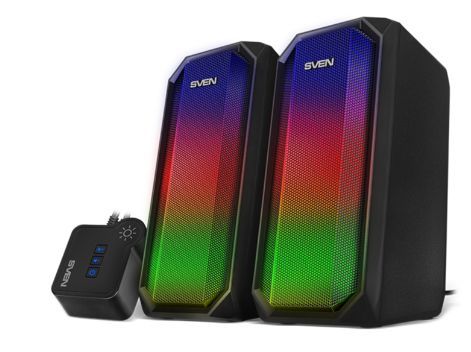 Колонки 2.0 Sven 420 RMS 10W, игровые, Bluetooth, USB, подсветка, проводной пульт управления, чёрный