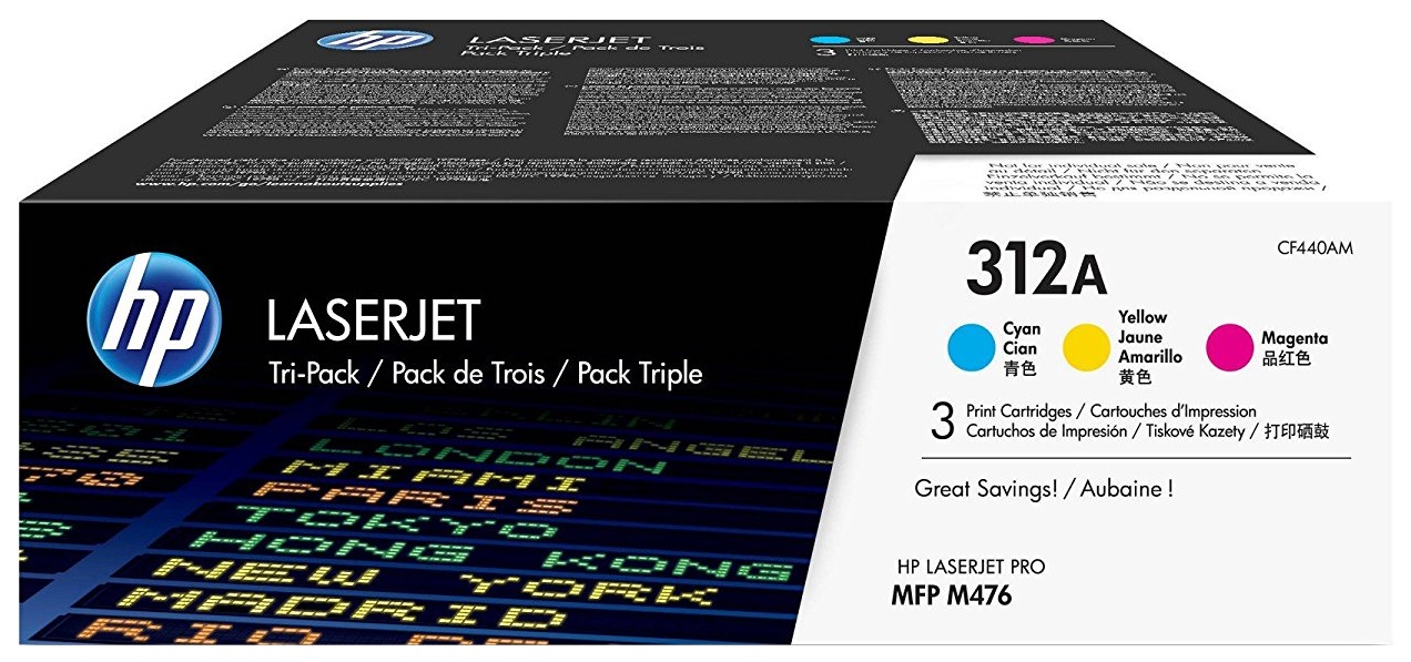 Картридж лазерный HP 312A CF440AM голубой/желтый/пурпурный x3упак. (2400стр.) для HP CLJ Pro M476