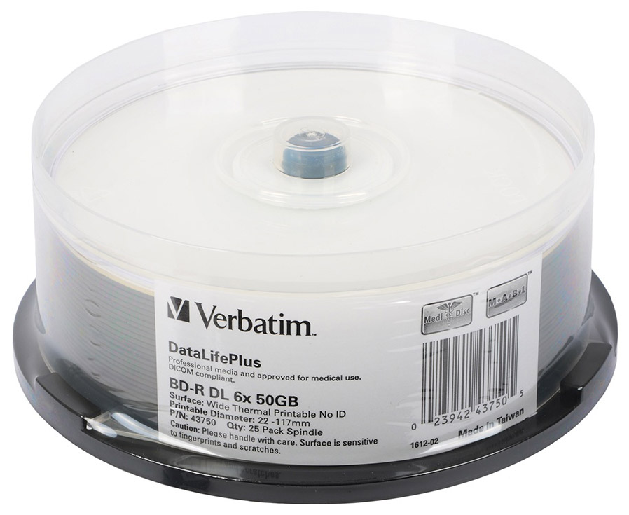 Диск BD-R Verbatim 50Gb 6x Cake Box (25шт) Double Layer Printable (43750)