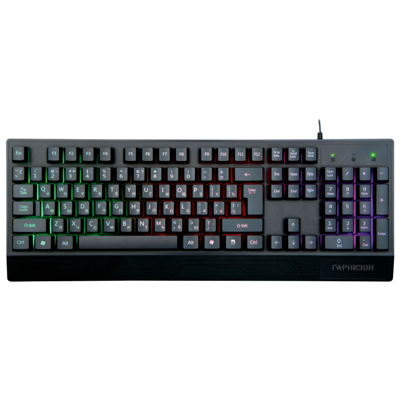 Клавиатура игровая Гарнизон GK-210G, USB, черный, 104 клавиши, подсветка Rainbow, кабель 1.5м