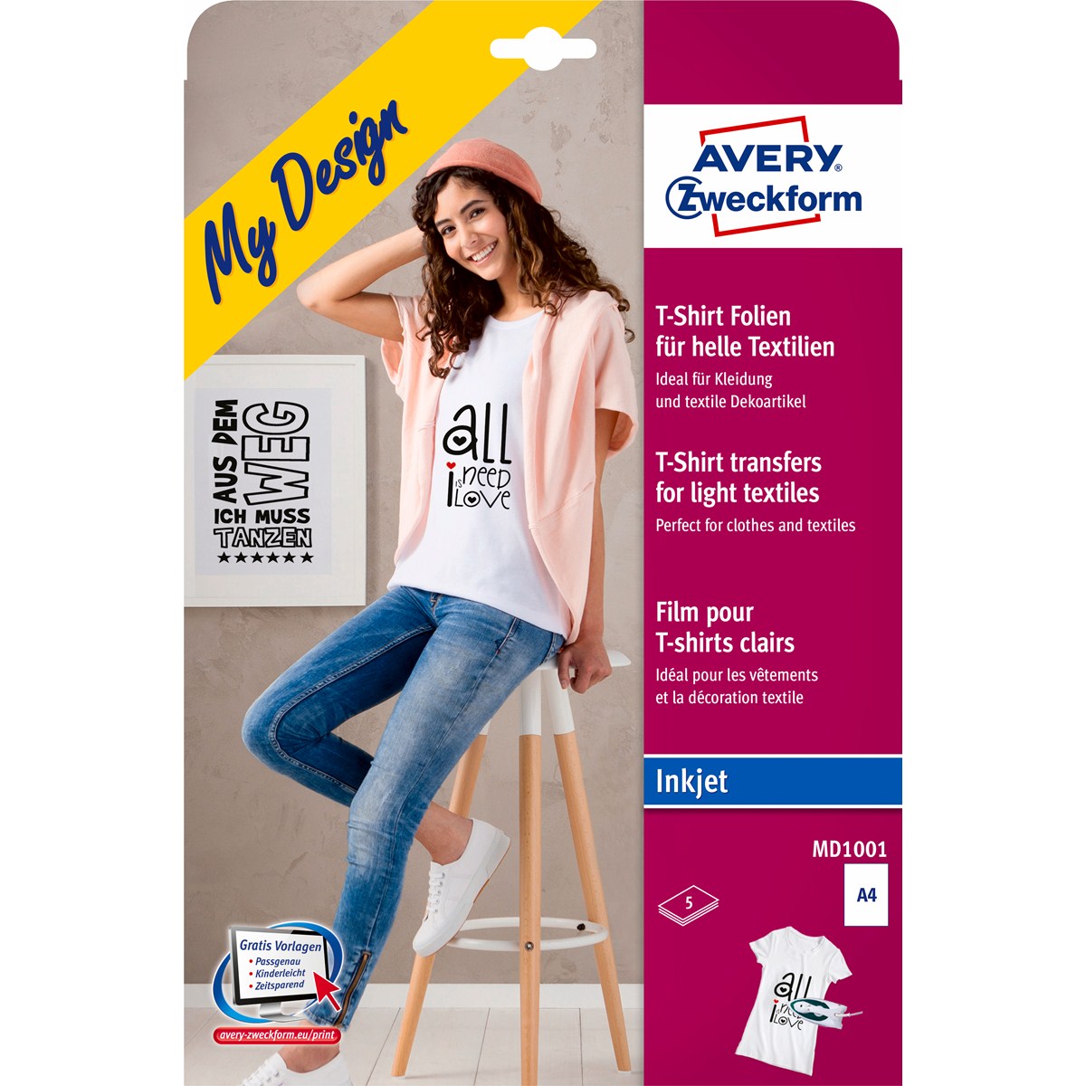 Термотрансфер Avery Zweckform MD1001 A4/5л./белый матовое для струйной печати