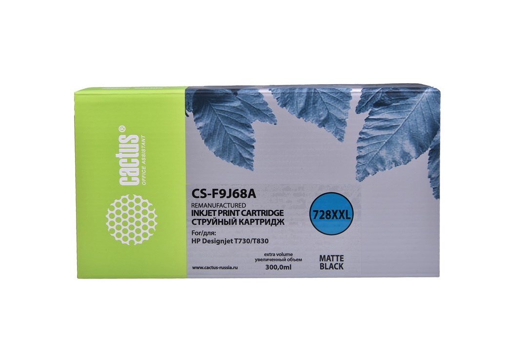 Картридж струйный Cactus CS-F9J68A 728XXL черный матовый (300мл) для HP DJ T730/T830