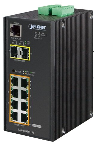 коммутатор PLANET IP30 L2+ SNMP Manageable 8-Port Gigabit POE(Af) Switch + 2-Port Gigabit SFP