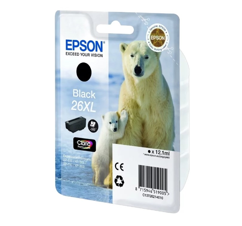 Картридж струйный Epson T2621 C13T26214012 черный (500стр.) (12.2мл) для Epson XP-600/700/800