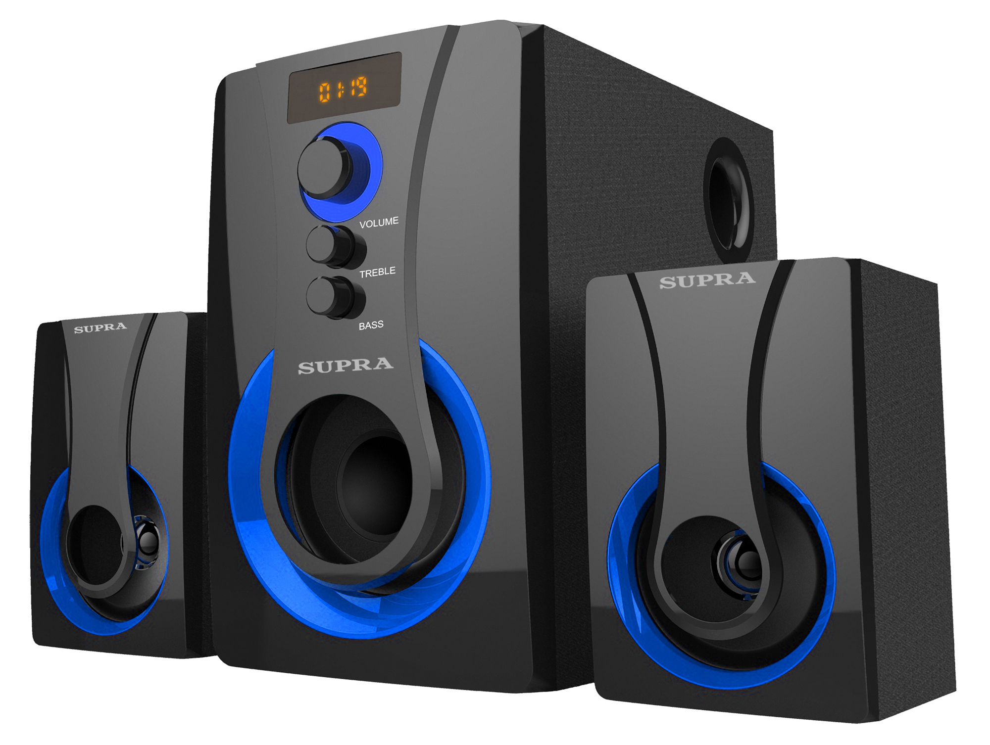 Колонки 2.1 SUPRA SMB-310 [60 Вт, беспроводной ПДУ, Bluetooth, SD, питание - сеть 220 В, черный]