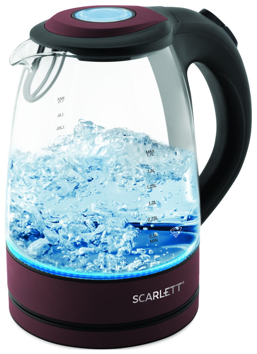 Электрочайник Scarlett SC-EK27G98 коричневый [термостойкое стекло, 1.7 л, 2200 Вт, фильтр, скрытый нагревательный элемент]