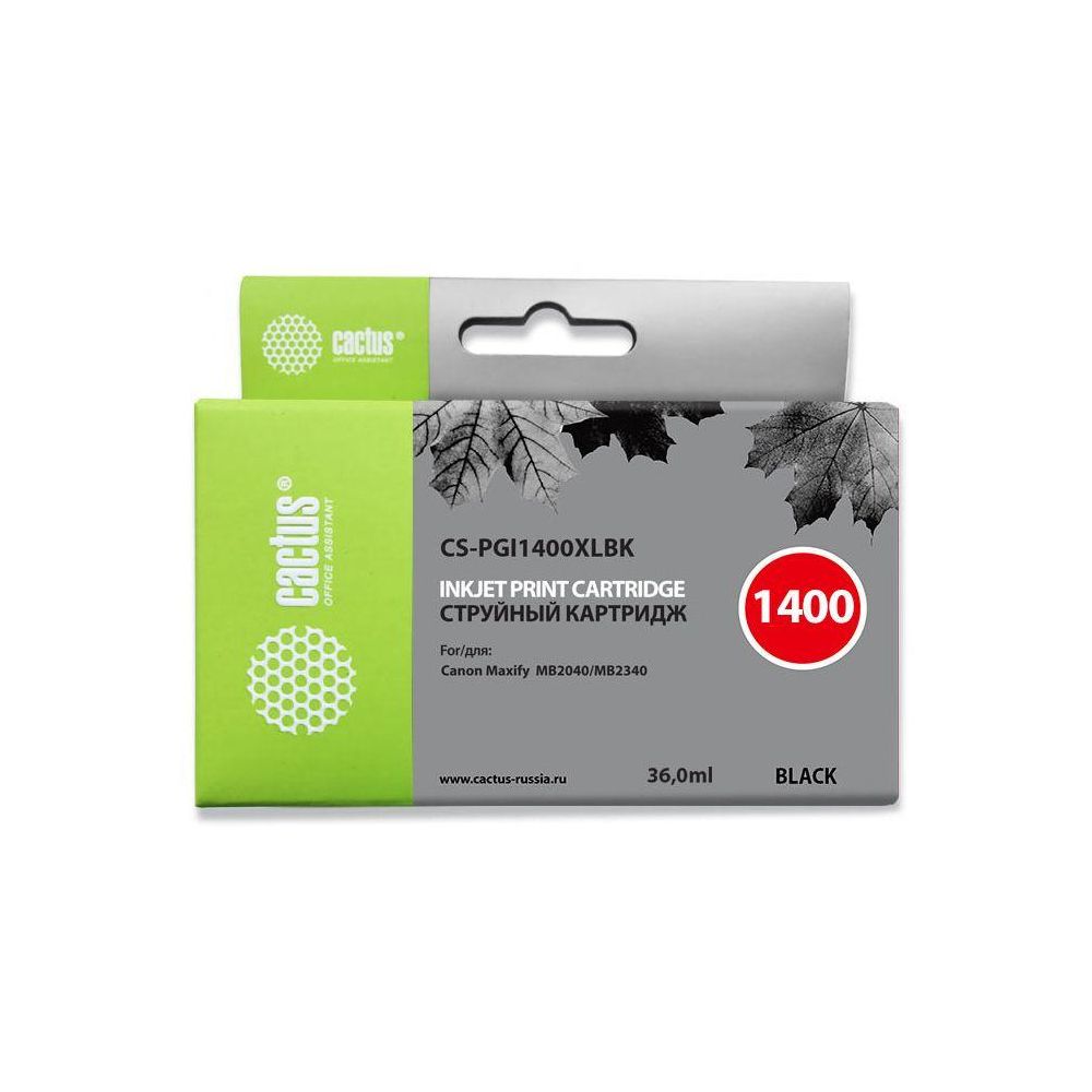 Картридж струйный Cactus CS-PGI1400XLBK черный (36мл) для Canon MB2050/MB2350/MB2040/MB2340