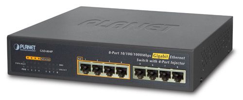 коммутатор PLANET 10" 8-Port 10/100/1000 Gigabit Ethernet Switch with 4-Port 802.3at PoE+ Injector