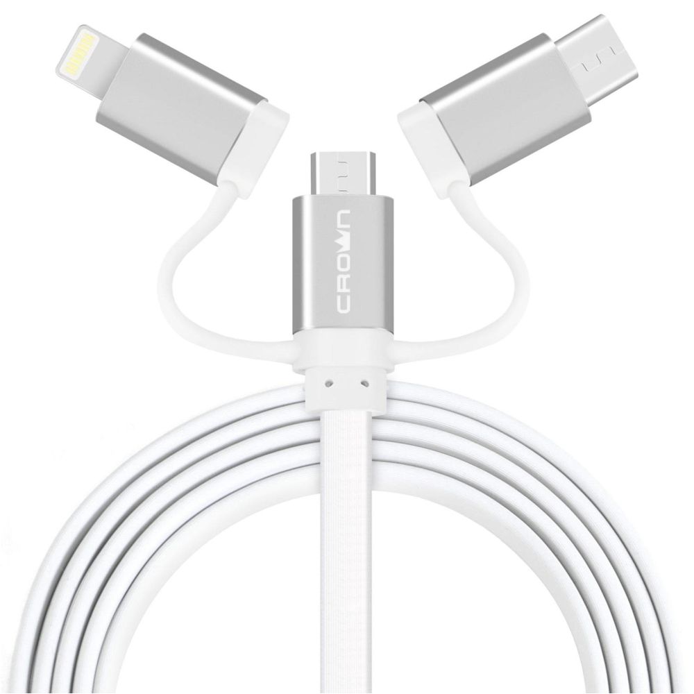 Кабель 3 в 1 Crown CMCU-3182 с разъемом Apple Lightning/micro-USB/Type C 1м белый