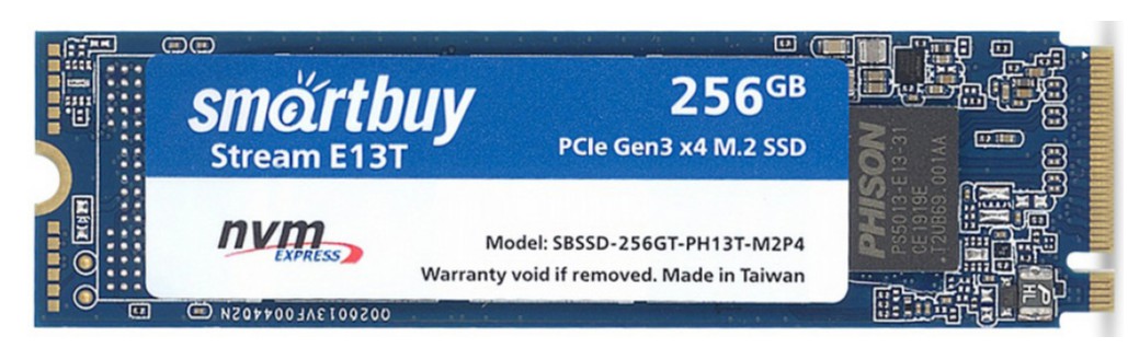 Твердотельный накопитель SSD M.2 2280 256Gb Smartbuy Stream E13T PCIe Gen3x4 [SBSSD-256GT-PH13T-M2P4] TLC 3D NAND (R1700/W1150MB/s)
